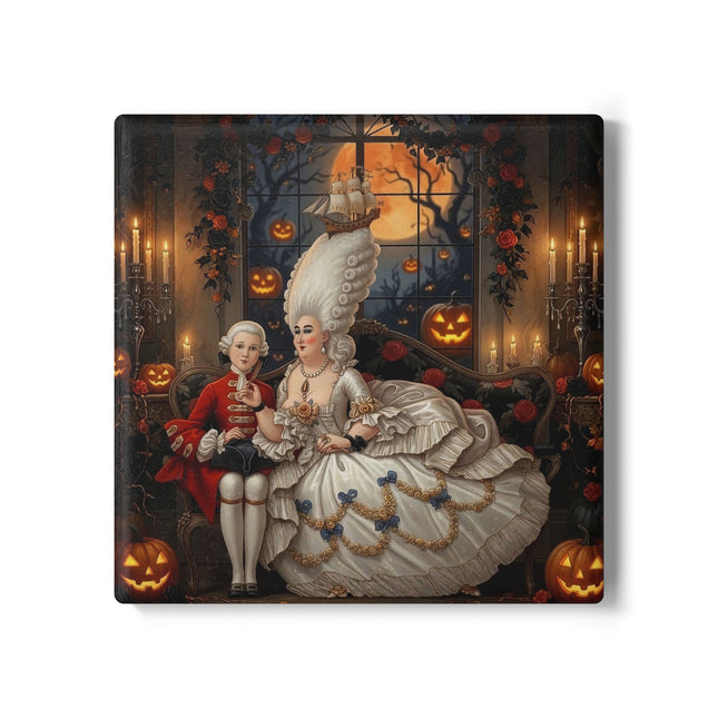 🌙🎃 The Moonlit Pumpkin Parlor Ceramic Coaster – Elegant Halloween Charm
