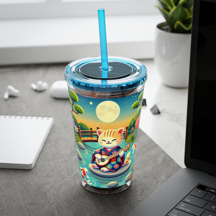 Melodic Kitten by the Koi Pond Sunsplash Tumbler with Straw, 16oz