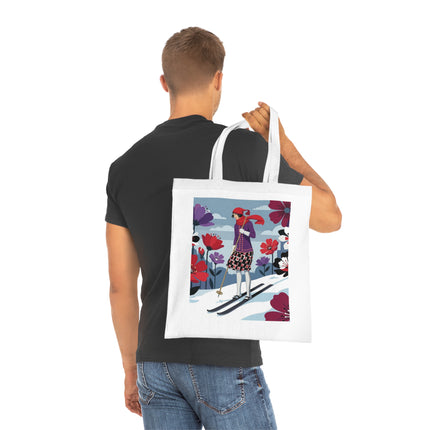 🎿🌺 The Winter Flower Skier Cotton Tote Bag – Art Deco Winter Fantasy