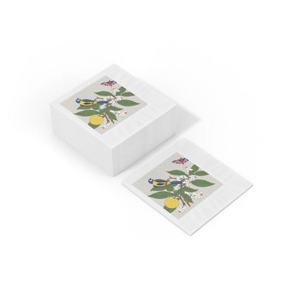 Blue Tit & Butterfly White Coined Napkins – Spring Harmony & Delicate Beauty