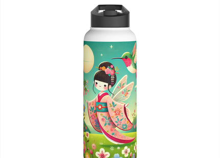 Geisha Fairy and the Hummingbird Blossom Stainless Steel Water Bottle, Standard Lid