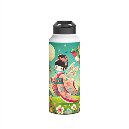 Geisha Fairy and the Hummingbird Blossom Stainless Steel Water Bottle, Standard Lid