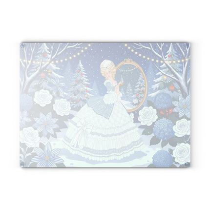 ❄️🌹 The Lady Of The Winter Rose Garden Glass Cutting Board – Art Deco Holiday Elegance