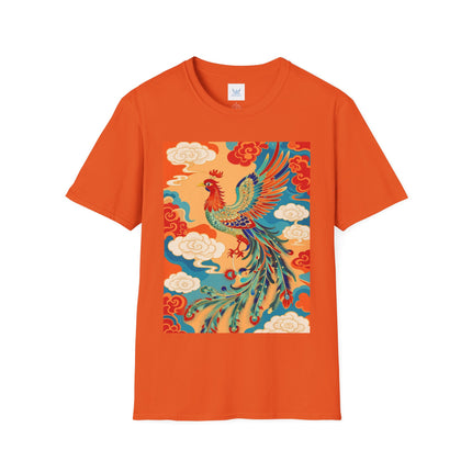 🐦🌞 The Celestial Phoenix Softstyle T-Shirt – Golden Clouds & Mythical Splendor