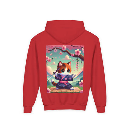 Samurai Kitten Youth Hooded Sweatshirt – Strength, Balance & Playful Courage
