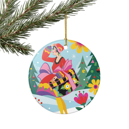 🌸🎄 Christmas In The Winter Garden Ceramic Ornament – Whimsical Holiday Fantasy