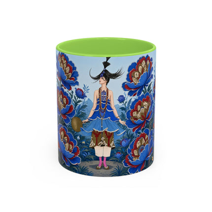 💙🌺 The Sapphire Blossom Garden Dancer Colorful Mug – Art Deco Fashion Fantasy