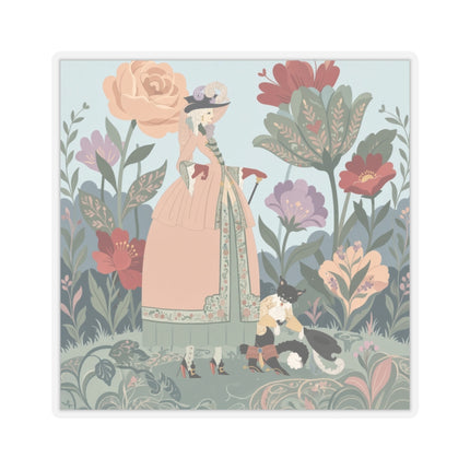 🌹🐈 The Lady And Puss In Boots Kiss-Cut Stickers – Art Deco Floral Whimsy