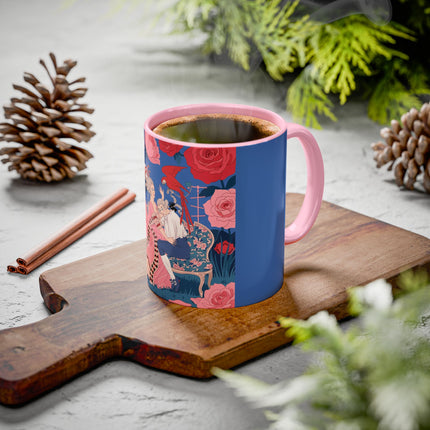 The Lady And The Scarlet Macaw Colorful Mugs – Art Deco Floral Elegance