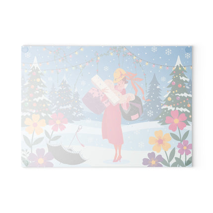 🎁🎄 The Christmas Gift Garden Glass Cutting Board – Whimsical Holiday Fantasy