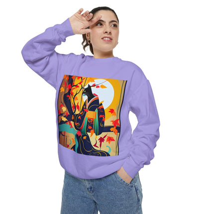Black Cat in Kimono Unisex Garment-Dyed Sweatshirt