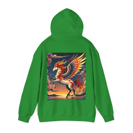 Flame-Winged Horse at Sunset – Heavy Blend™ Hooded Sweatshirt