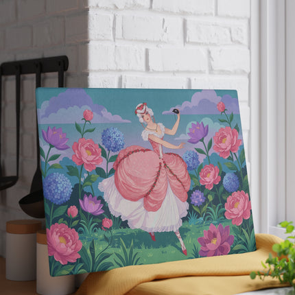 🌸🎭 The Rose Garden Masquerade Glass Cutting Board – Art Deco Floral Elegance