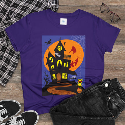 Halloween Night at the Haunted House Women's Midweight Cotton Tee