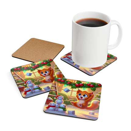 Naughty or Nice Kitten Christmas Corkwood Coaster Set