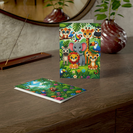 🌴🦁 The Jungle Friends Gathering Greeting Card – Whimsical Animal Adventure
