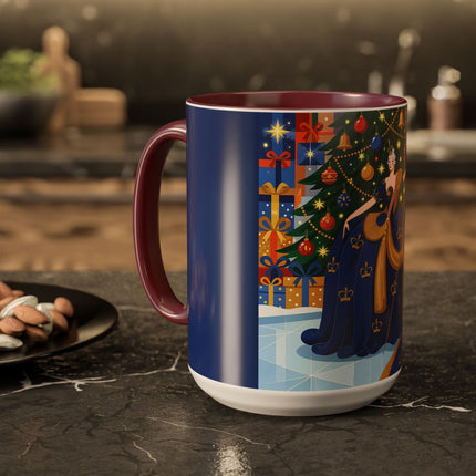 👑🎄 The Christmas Queen Of Golden Bells Colorful Mug – Art Deco Holiday Elegance