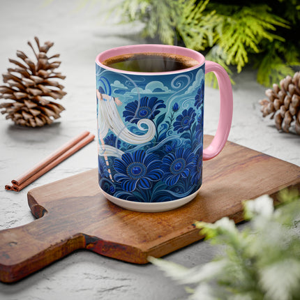 💙🌸 The Sapphire Wind Dancer Colorful Mug – Art Deco Floral Fantasy