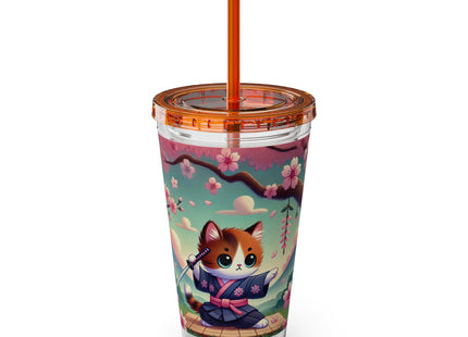 Samurai Kitten Sunsplash Tumbler with Straw, 16oz