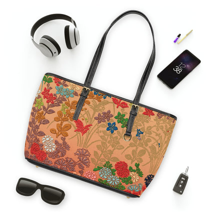 Japanese Fan Flower Pattern by G.A. Audsley PU Leather Shoulder Bag