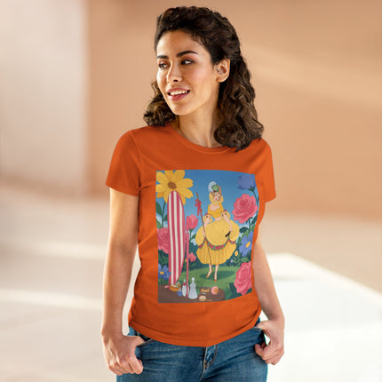 🌸🪞 The Lady Of The Flower Garden Mirror Cotton Tee – Art Deco Floral Fantasy
