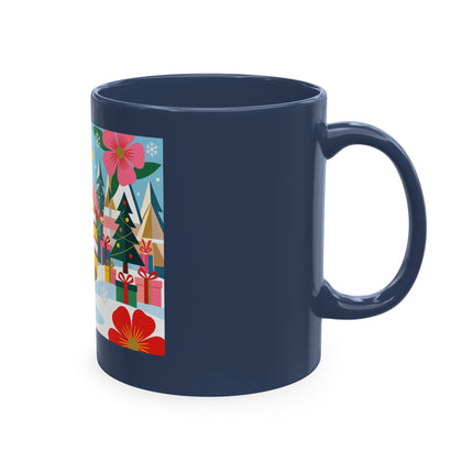 🎄🌸 The Lady Of The Striped Christmas Garden Ceramic Mug – Art Deco Holiday Whimsy
