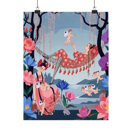 🪽🪷 The Garden Of Little Cupids Matte Vertical Poster – Art Deco Botanical Fantasy