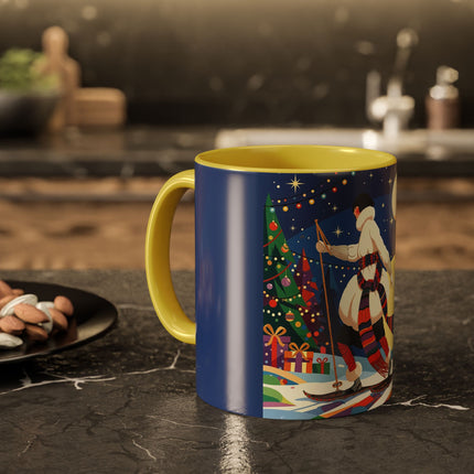 🌙🎿 The Moonlit Christmas Skier Colorful Mug – Whimsical Holiday Fantasy