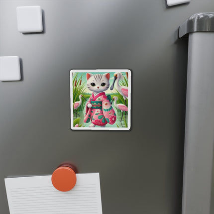 Geisha Kitten Strolls Among the Spoonbills Die-Cut Magnets (5 Sizes)