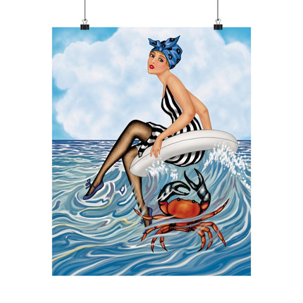 🌊🎀 The Lady Of The Seaside Adventure Matte Vertical Poster – Art Deco Coastal Whimsy