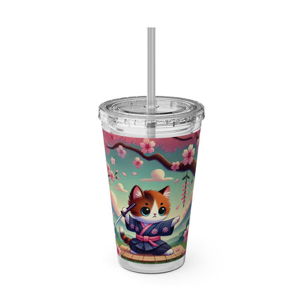 Samurai Kitten Sunsplash Tumbler with Straw, 16oz