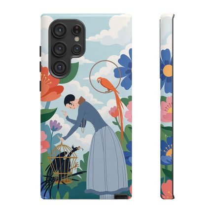 🦜🌺 The Lady Of The Garden Aviary Phone Case – Art Deco Floral Whimsy