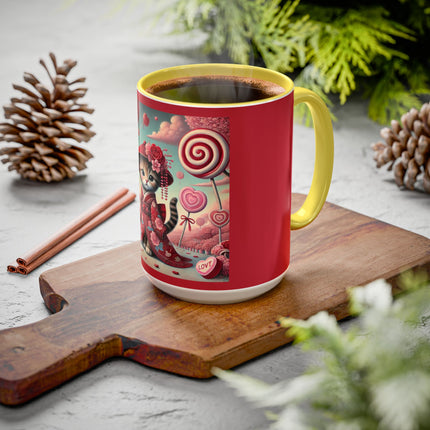 Whimsical Geisha Kitten in a Valentine Garden Colorful Mugs (11oz, 15oz)