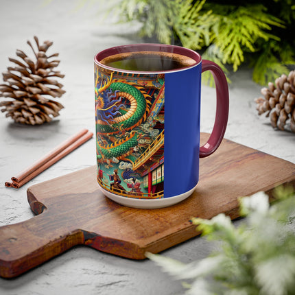 Tibetan Dragon Over Kabuki Duel Colorful Mugs (11oz, 15oz)
