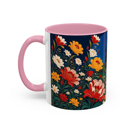 🌺🐦 The Enchanted Birdcage Garden Colorful Mug – Art Deco Floral Fantasy