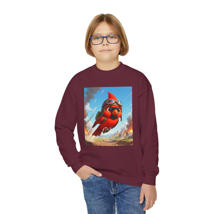 Cardinal Dive Bomber Youth Crewneck Sweatshirt – Action, Courage & High-Flying Adventure