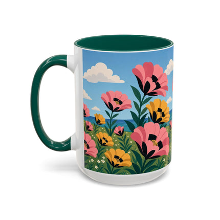 🌸⛵ The Seaside Blossom Promenade Colorful Mug – Art Deco Coastal Elegance