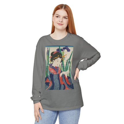 Woman with Origami Crane Garment-dyed Long Sleeve T-Shirt