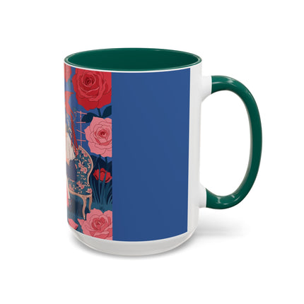 The Lady And The Scarlet Macaw Colorful Mugs – Art Deco Floral Elegance