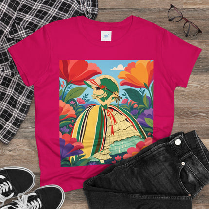 🌺🎀 The Girl In The Striped Garden Cotton Tee – Art Deco Floral Fashion