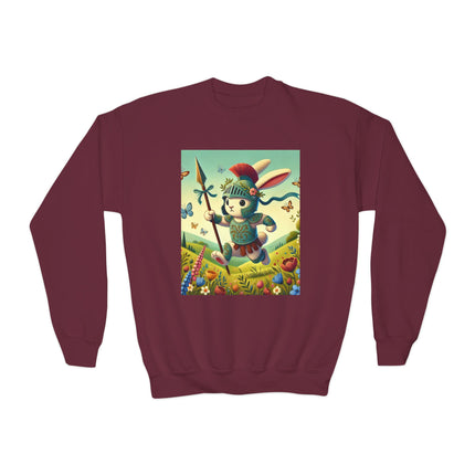 Rabbit Gladiator Youth Crewneck Sweatshirt – Courage, Adventure & Playful Charm