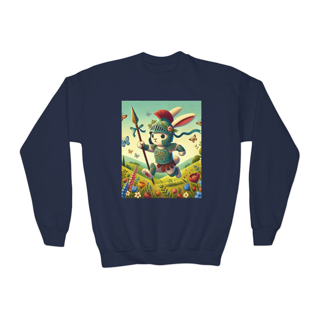 Rabbit Gladiator Youth Crewneck Sweatshirt – Courage, Adventure & Playful Charm