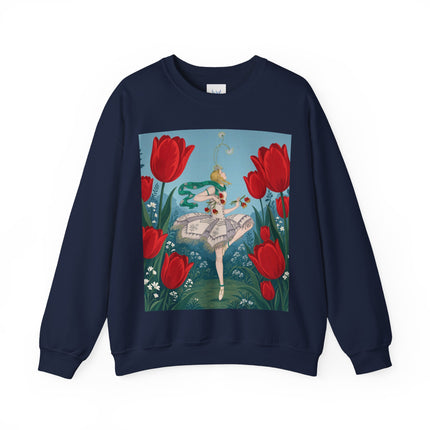 🌷🩰 The Scarlet Tulip Ballet Crewneck Sweatshirt – Art Deco Floral Whimsy