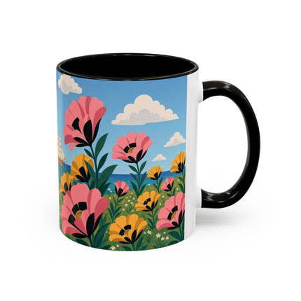 🌸⛵ The Seaside Blossom Promenade Colorful Mug – Art Deco Coastal Elegance