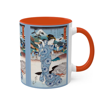 Japanese woman woodblock print by Keisai Eisen Colorful Mugs, 11oz