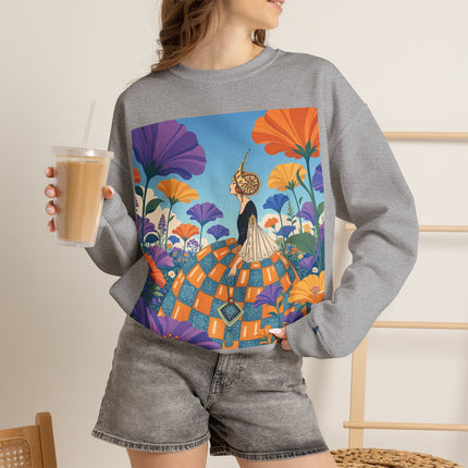 🌺🧡 The Lady Of The Golden Garden Crewneck Sweatshirt – Art Deco Fashion Fantasy
