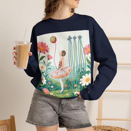 🌼🎈 The Garden Balloon Dancer Crewneck Sweatshirt – Art Deco Floral Whimsy