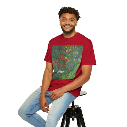 Farm Garden with Sunflowers by Gustav Klimt Unisex Garment-Dyed T-shirt