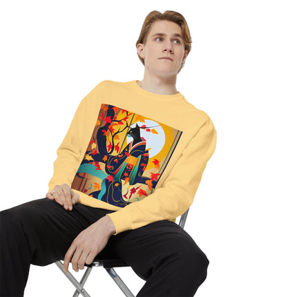 Black Cat in Kimono Unisex Garment-Dyed Sweatshirt