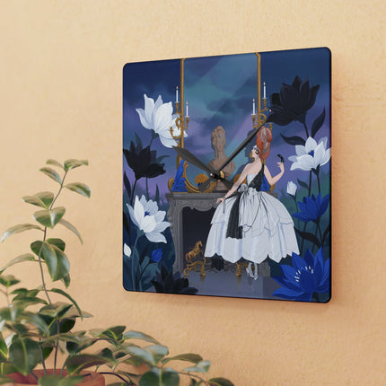🕯️🌙 The Lady Of The Midnight Mirror Acrylic Wall Clock – Art Deco Floral Elegance